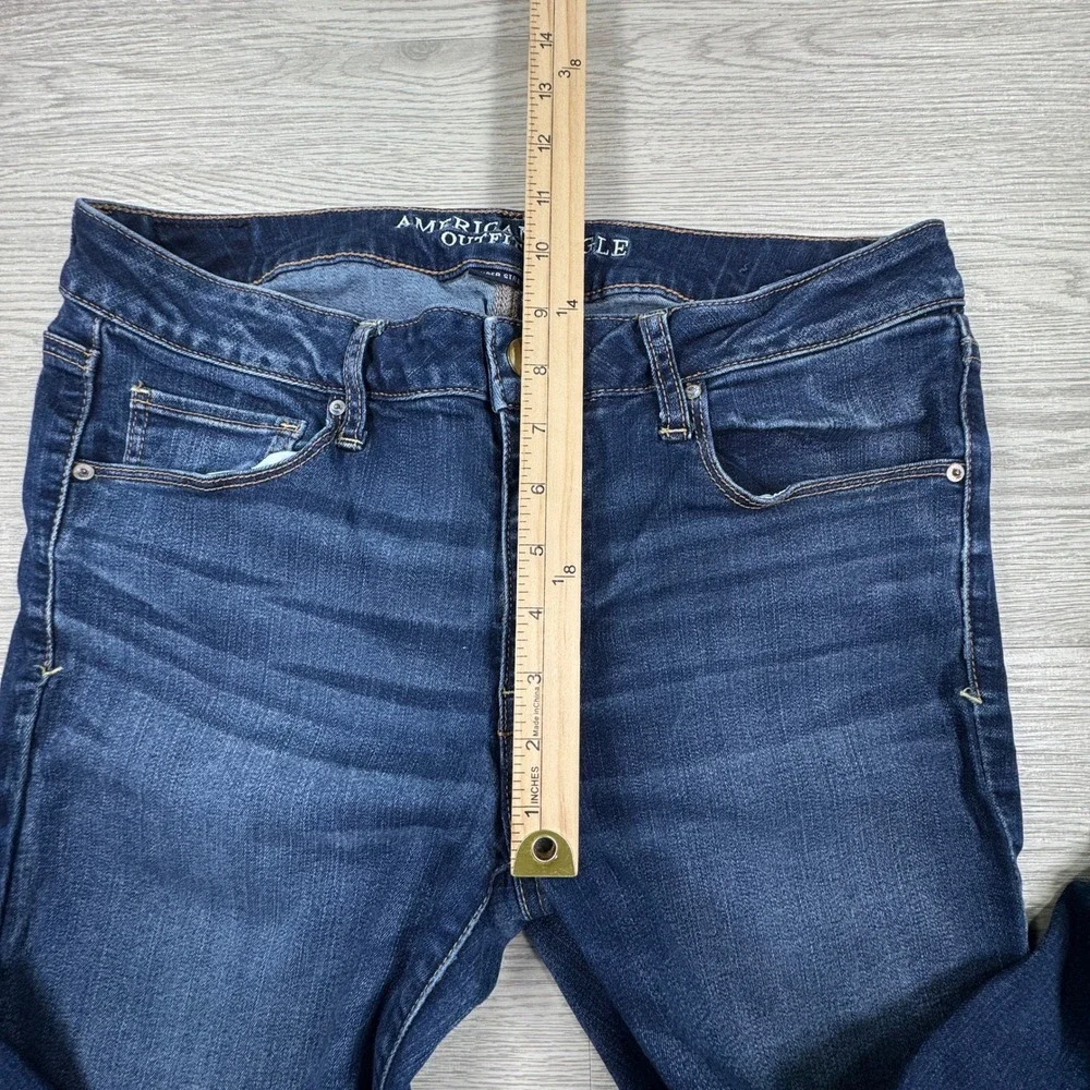 American Eagle Women Skinny Jeans Super Stretch Dark Wash 12 Long Blue Denim - Picture 5 of 9